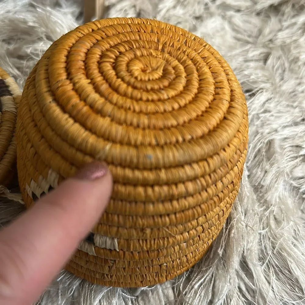 Small Boho Natural Woven Basket With Lid For Home Decor